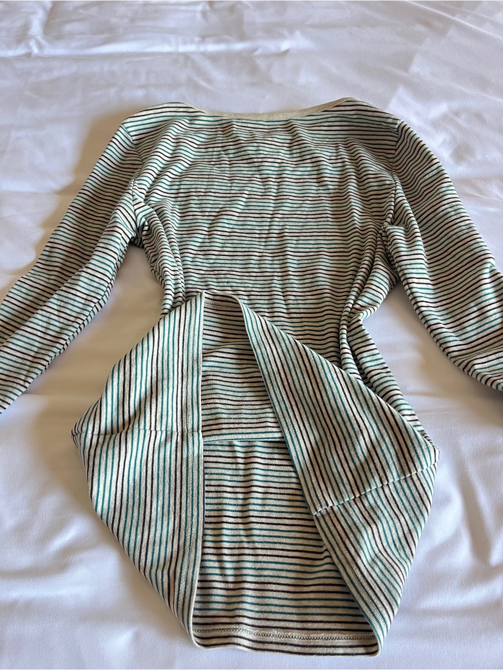 Vintage Faded Glory Size S Green & Black Striped Boatneck Long Sleeve Top - Picture 10 of 15